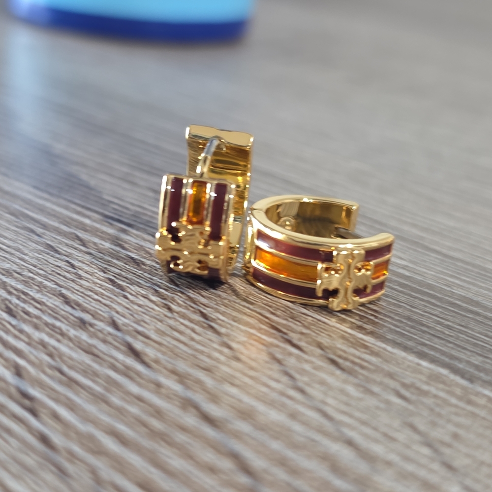 Tory Burch Diuble T Burgundy and Orange Hoop Earrings